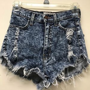 Vibrant MIU Acid wash blue denim shorts